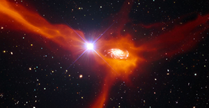 Impresión artística de una galaxia devorando material de su entorno. Foto: ESO/L. Calçada/ESA/AOES Medialab